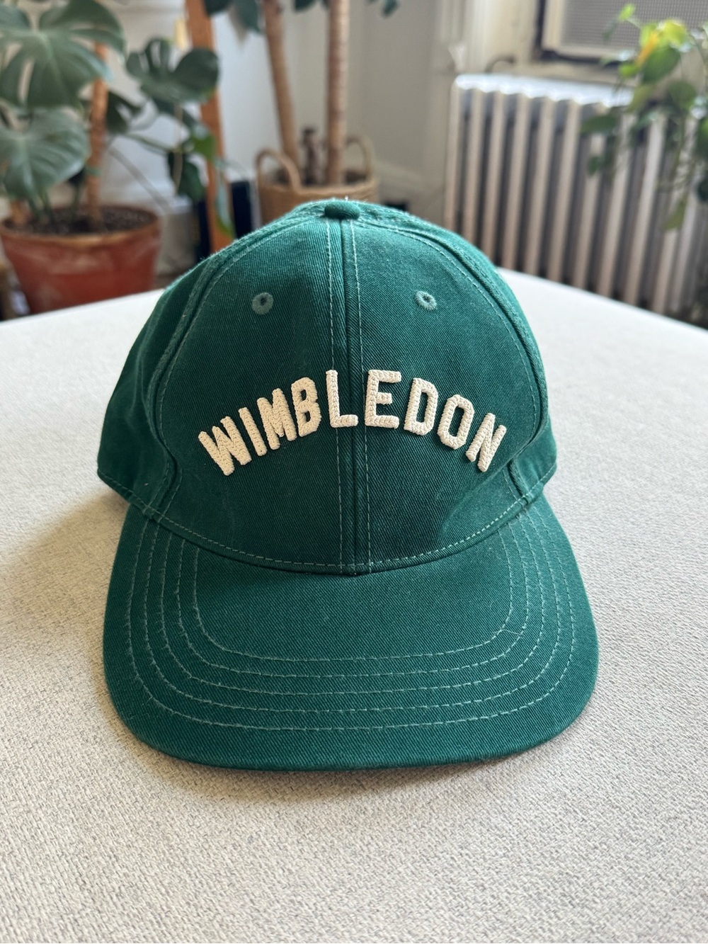 Wimbledon Green Cotton Curved-Brim Cap with White Embroidered Logo (New)